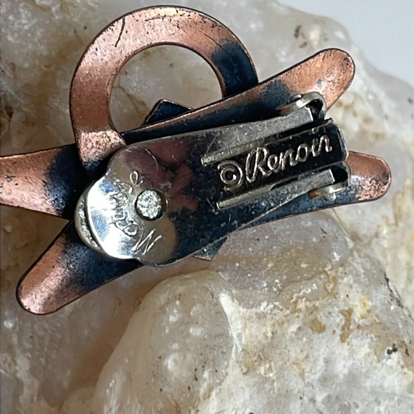 Matisse Renoir Copper Turquoise Enamel 1950's Clip Back Earrings Midcentury - Picture 6 of 7